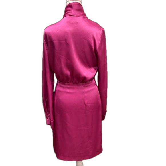 Nanushka Satin Wrap Dress S – Fuchsia Pink EUC, Elegant Belted Silhouette - Picture 4 of 12